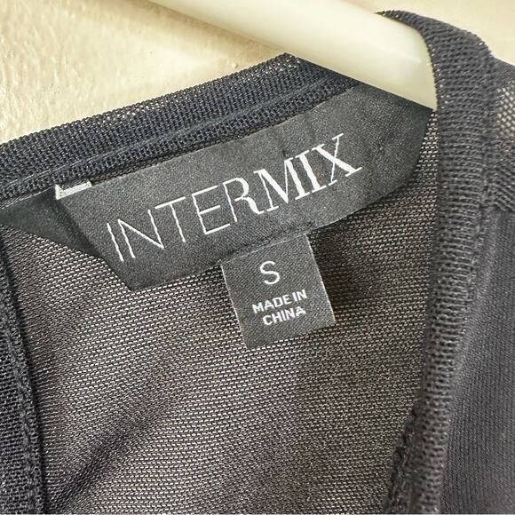 Intermix Bodysuit Womens Small Black V-Neck Sheer Mesh Long Sleeves - Picture 7 of 13